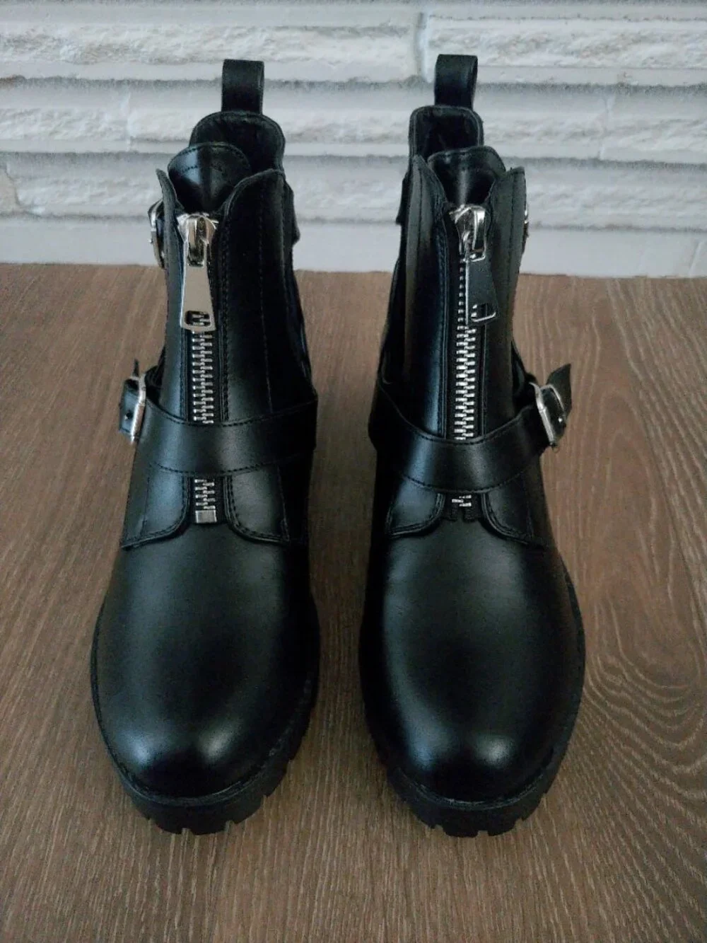 C'M Paris Black Buckle Detail Cut-Out Ankle Boots